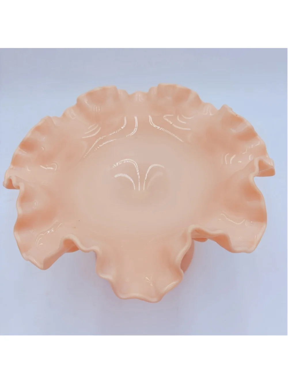 Rare FENTON Rose Pastel Pink HOBNAIL Milk Glass Ruffled Compote 3920 1954